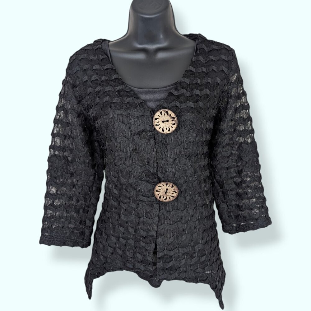 Nina Leonard Zig Zag Buttoned Cardigan